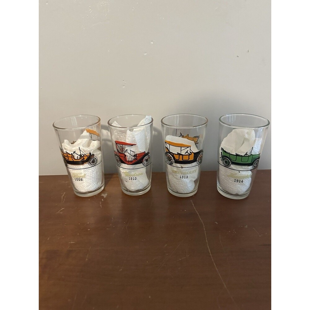 Hazel Atlas Antique Car Vintage Drinking Glasses Classic Cars 1908–1915 Set of 4